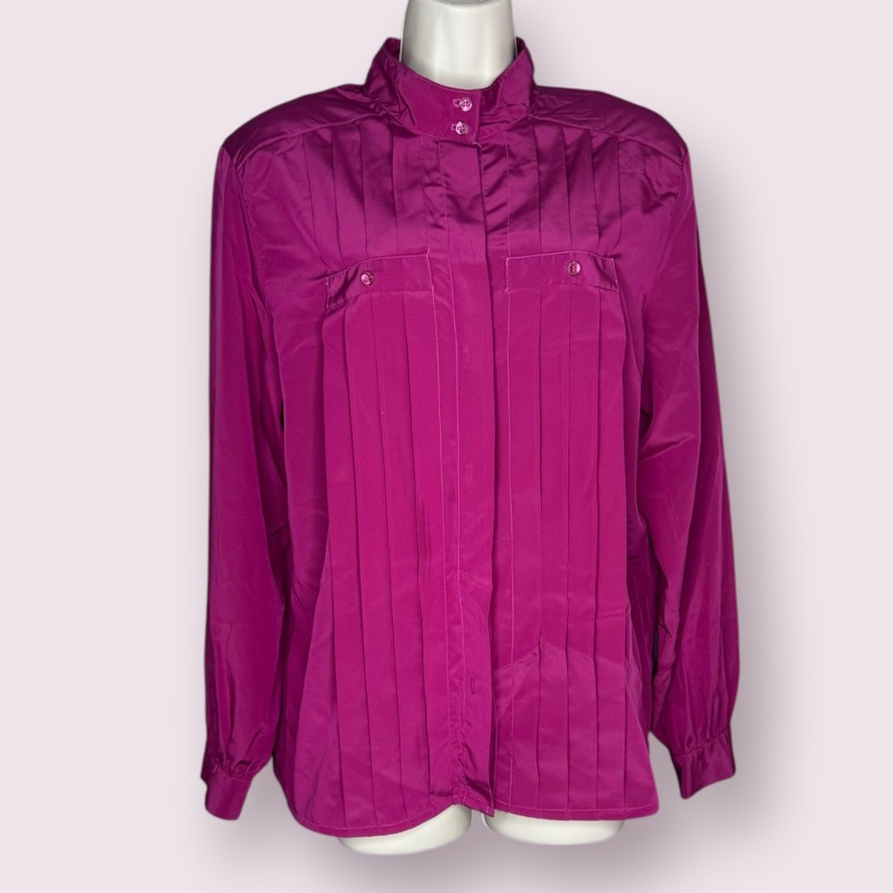 Vintage Lee Mar Burgundy Fuchsia Blouse Women's Top Button Down